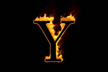 Fire letter Y isolated on black background, 3d illustration