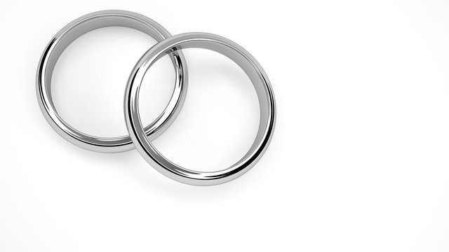 3d render of silver wedding rings from top