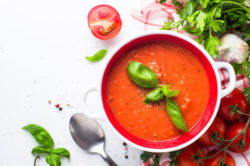 Tomato soup  on white.