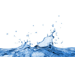 Splashes of blue oceanic water on a white background