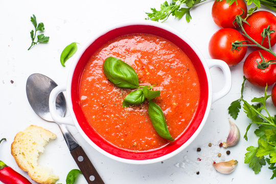 Tomato soup  on white.