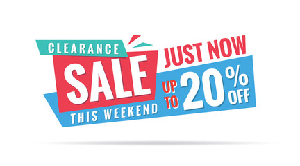 Vol. 3.2 Clearance Sale blue green red 20 percent heading design for banner or poster. Sale and Discounts Concept. Vector illustration.