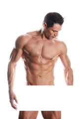 Fototapeta premium the very muscular handsome sexy guy on white background