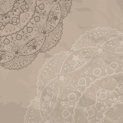 Flower Mandala background(clipping mask used). Vintage card template with old paper texture.  Oriental pattern, vector illustration. Islam, Arabic, Indian, turkish, pakistan, chinese, ottoman motifs