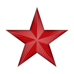 shiny red star with rays on a white background