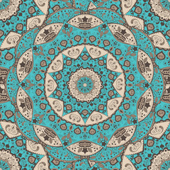 Fototapeta premium Flower Mandala seamless pattern. Vintage vivid background. Decorative elements. Oriental pattern, vector illustration. Islam, Arabic, Indian, turkish, pakistan, chinese, ottoman motifs