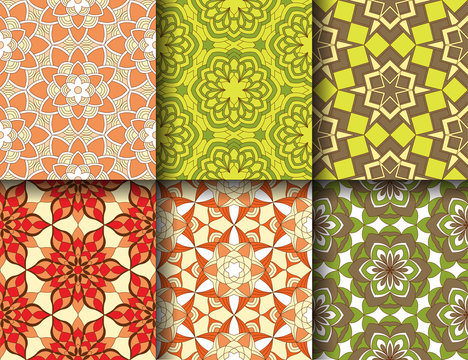 Set of seamless patterns tile with mandalas. Vintage decorative elements. Hand drawn background. Islam, Arabic, Indian, ottoman motifs. Perfect for printing on fabric or paper.