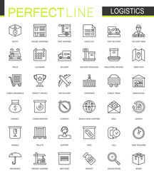 Logistics thin line web icons set. Transportation outline stroke icons design.