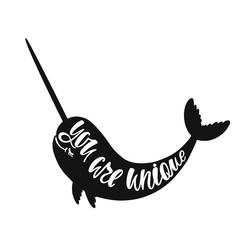 You are unique. Hand drawn inspirational quote © Maroshka