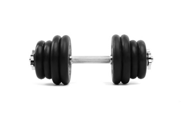 black gym dumbbell isolated on white
