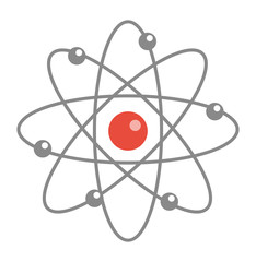 Atom molecule icon, flat, cartoon style. Isolated on white background. Vector illustration