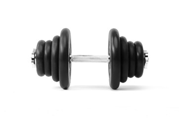 black gym dumbbell isolated on white