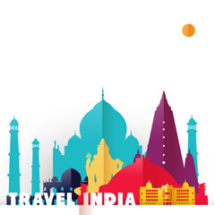 Travel India country paper cut world monuments