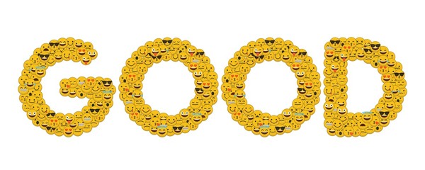 The word good written in social media emoji smiley characters