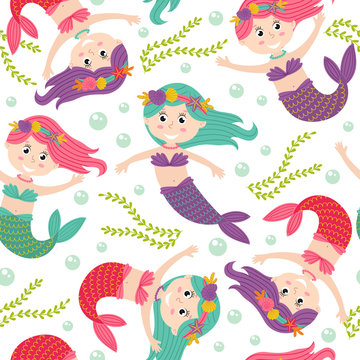 seamless pattern with mermaid  -  vector illustration, eps