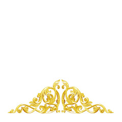 Pattern of wood carve gold paint for decoration on white background