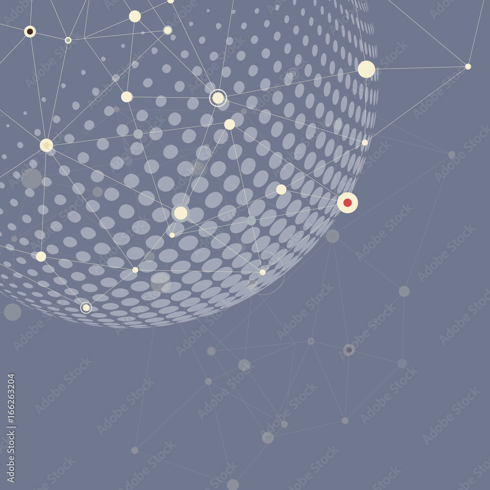 Poster Vector halftone circle with molecule connect line and dot