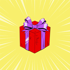 Gift box pop art style. Vector