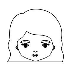 monochrome silhouette of caricature closeup front view face woman with wavy short hairstyle