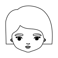 monochrome silhouette of caricature closeup front view face woman with straight short hairstyle