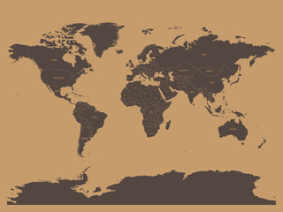 Political map of world in chocolatte brown colors. EPS10 vector illustration.
