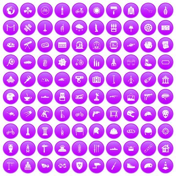 100 helmet icons set purple