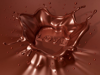 3d melting chocolate lake waving with round shape. Valentine 3D Illustration Design Series.