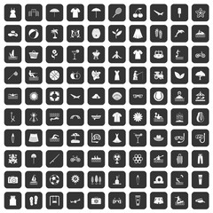 100 summer icons set black