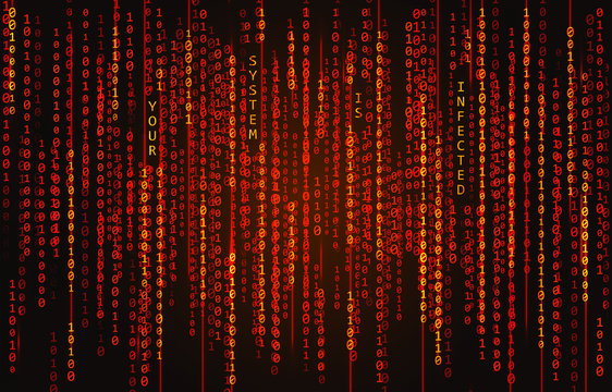 Binary code background with text Your System Is Infected