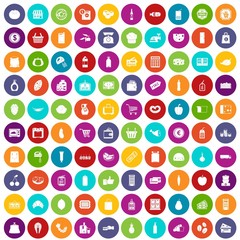 100 supermarket icons set color