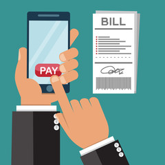 Hand holding smartphone with Bill ,  Mobile payment concept. Payment background design - vector illustration