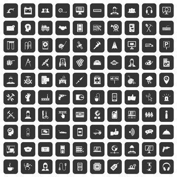 100 support icons set black