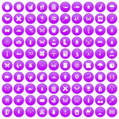 100 insects icons set purple