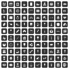 100 sweets icons set black