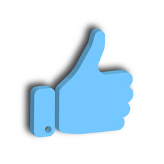 Blue hand with thumb up. Gesture of like, agree, yes, approval or encouragement. 3D vector illustration with dropped shadow.