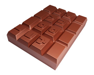 3d one hard squre chocolate on white background. Valentine 3D Illustration Design Series.