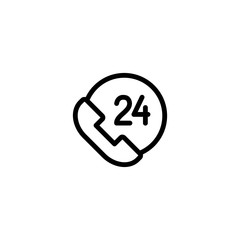 24 hour, around the clock call suppot icon on white background