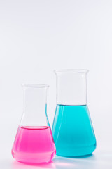 science and clinic background. Chemical and Medical laboratory research.  laboratory beakers with...