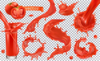 Poster Rode verfplons. Tomaat, Aardbeien. 3D-realistische vector icon set © Natis