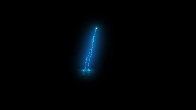 Blue electric arc lightning searching for ground on black background