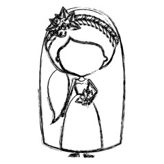 monochrome blurred silhouette of caricature faceless woman in wedding dress with ponytail side hair