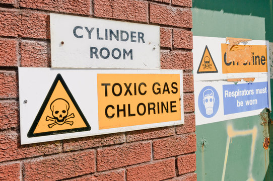Signs warning of the presence of Chlorine gas at a water treatment plant