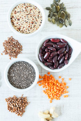 Clean super foods – various seeds, quinoa and legumes