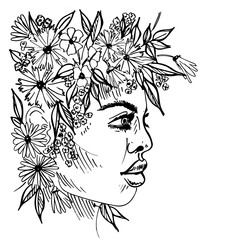 graphic illustration of girl portrait with a wreath on her head