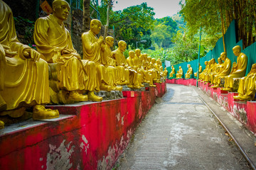 Statues at Ten Thousand Buddhas Monastery in Sha Tin, Hong Kong, China.