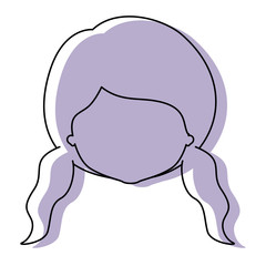 silhouette lilac color shadow of contour caricature closeup front view faceless woman with double pigtails hairstyle