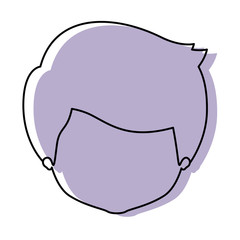silhouette lilac color shadow of contour caricature closeup front view faceless man with hairstyle