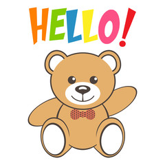 Toy bear with colorful text HELLO!