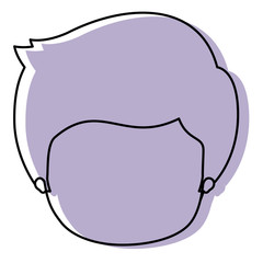 silhouette lilac color shadow of contour caricature closeup front view faceless guy with hairstyle