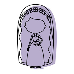 silhouette lilac color shadow of contour caricature faceless woman in wedding dress with long hair